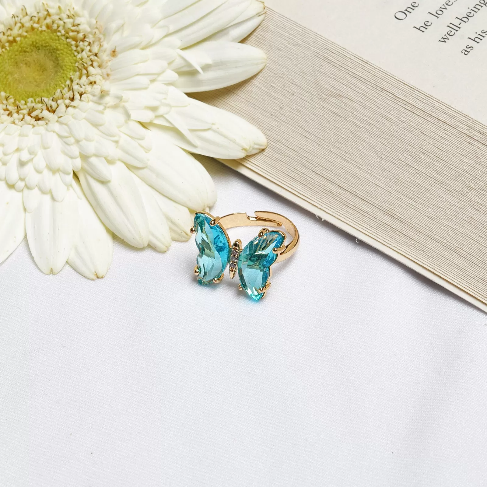 Mabel Butterfly Big Sky Blue Stone Ring