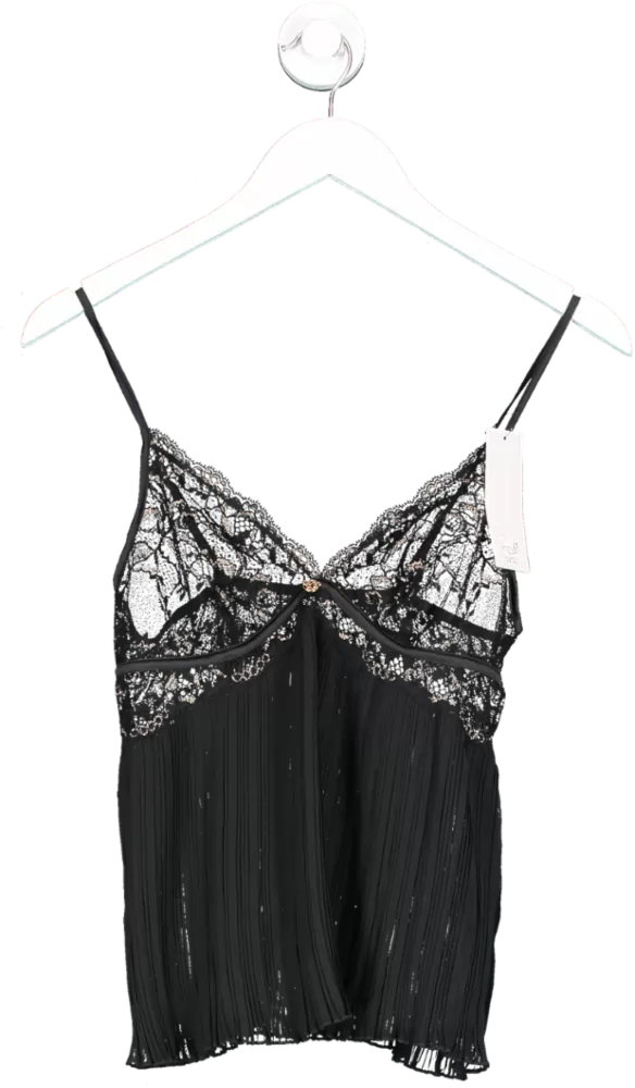 M&S Black Sheer Pleated Night Top UK 8