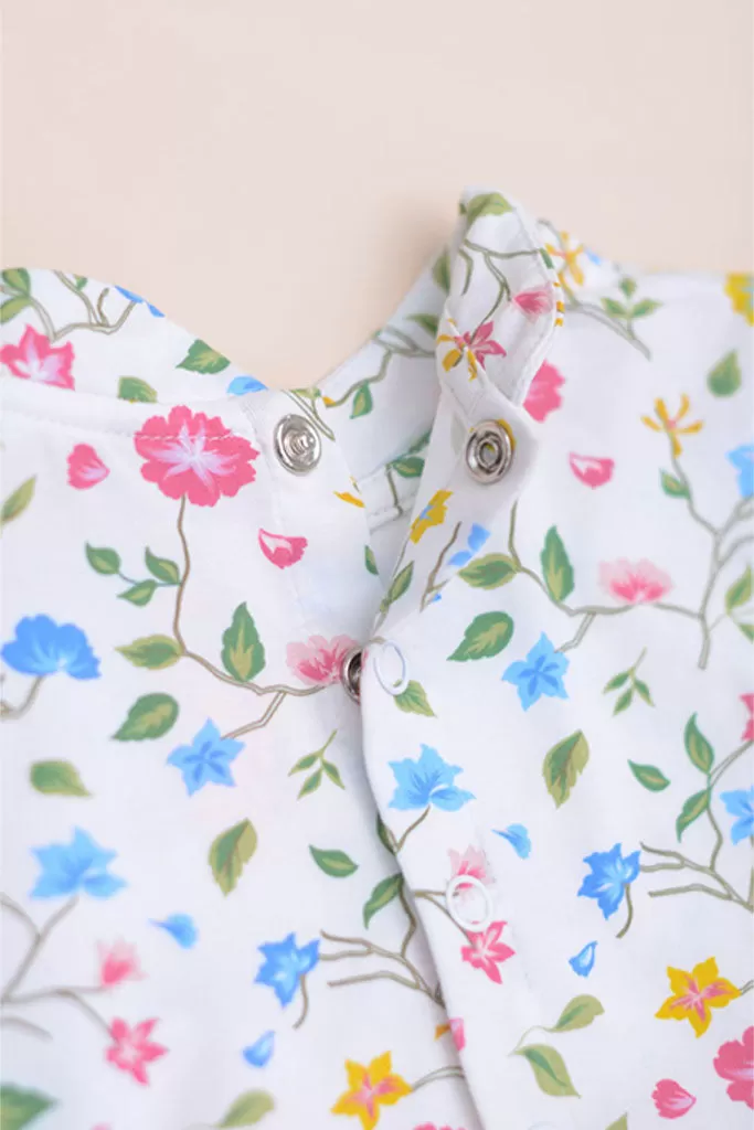 Mandarin-collared Tulle Onesie - Peranakan Flowers