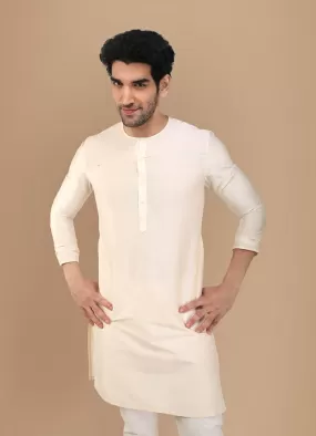 Manyawar Pearl White Solid Kurta