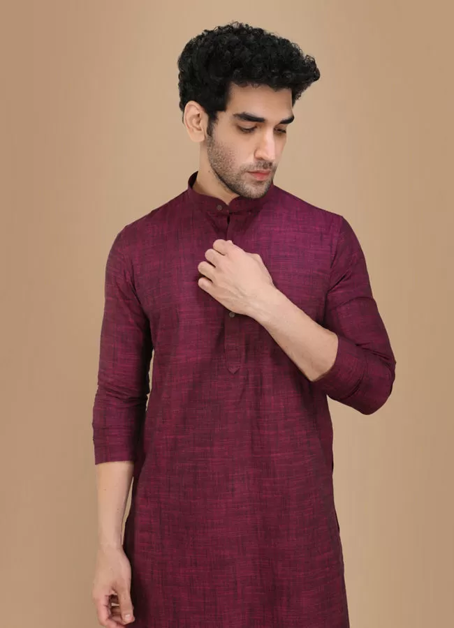 Manyawar Wine Self Design Kurta