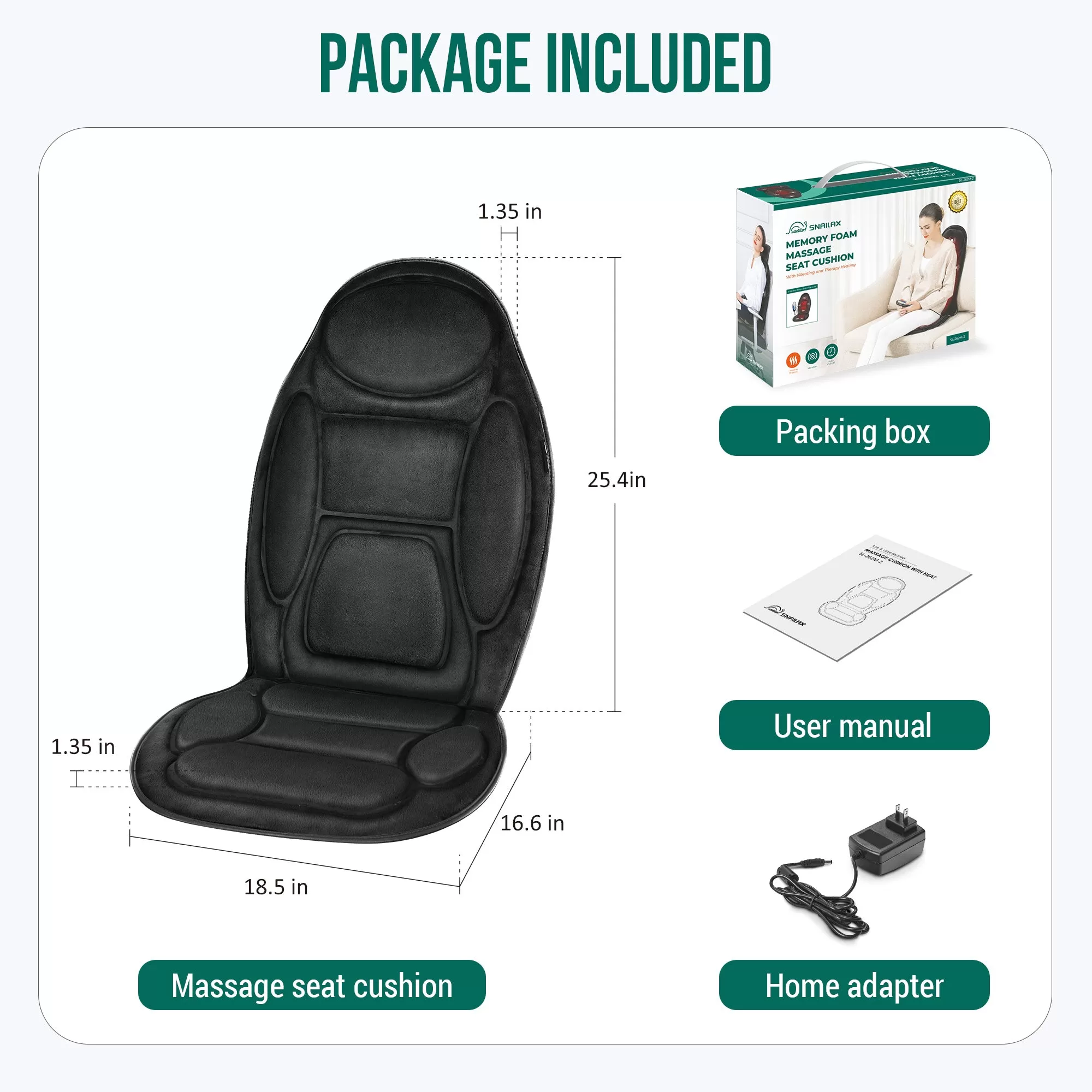 Memory Foam Massage Seat Cushion - Back Massager with Heat (Colored packaging) - SL-262M-2