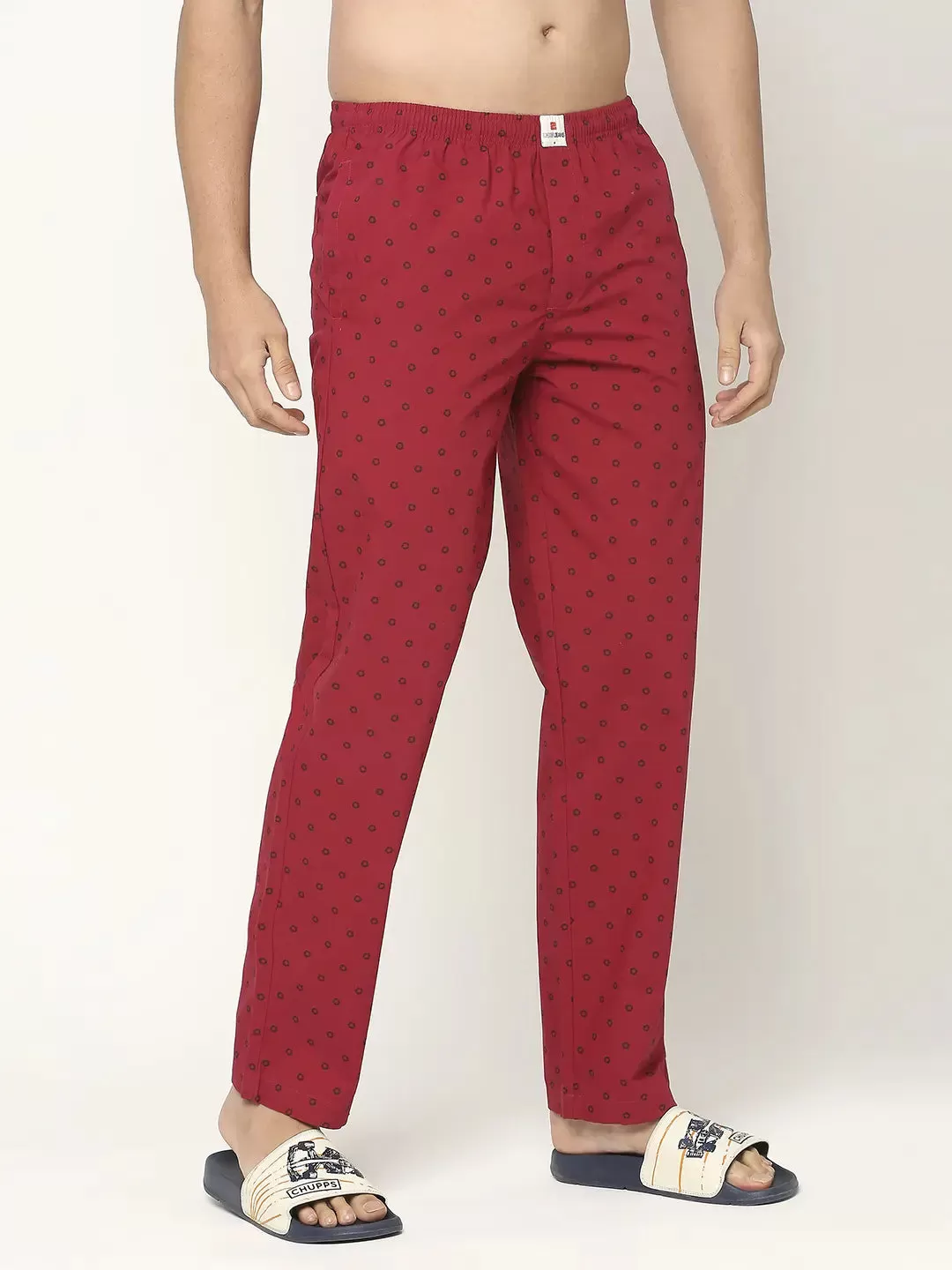 Men Premium Cotton Printed Maroon Pyjama- UnderJeans by Spykar