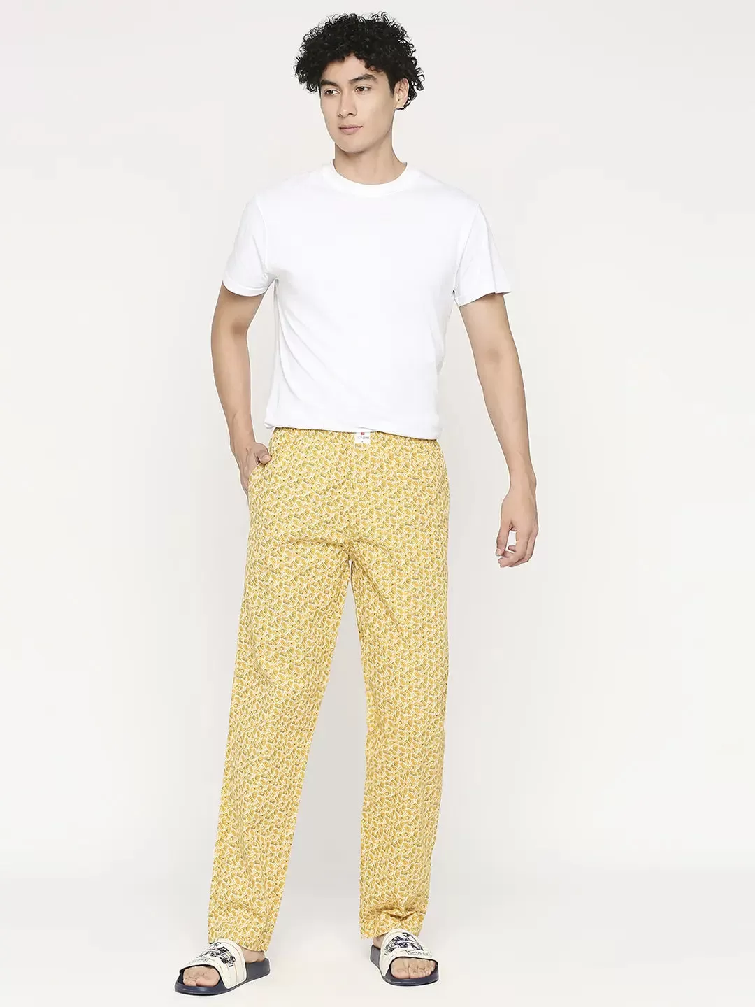 Men Premium Ochre Cotton Regular Fit Pyjama - UnderJeans by Spykar