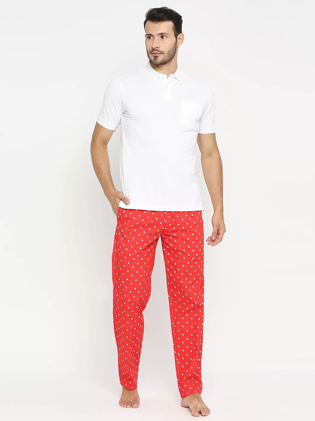 Men Premium Red Cotton Woven Pyjama - UnderJeans by Spykar