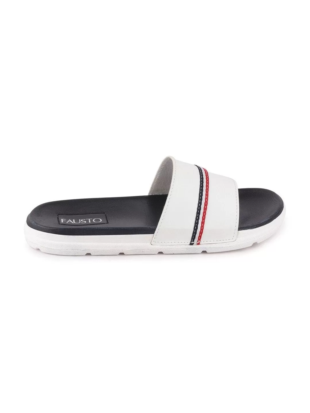 Men White Casual Slip-On Color Block Slider Flip-Flops