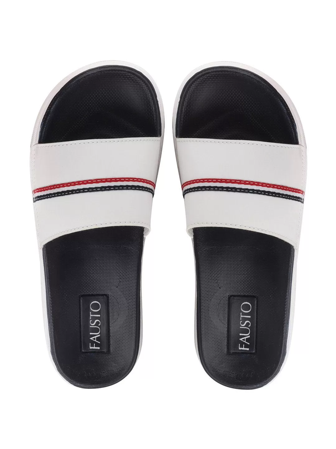 Men White Casual Slip-On Color Block Slider Flip-Flops