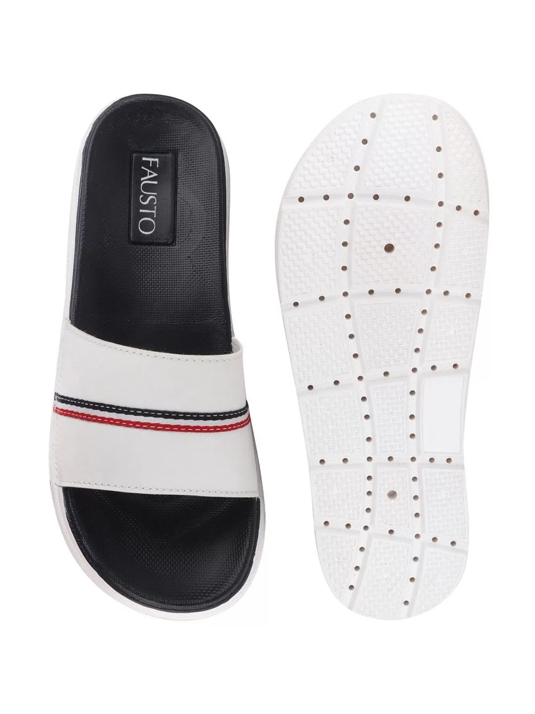 Men White Casual Slip-On Color Block Slider Flip-Flops