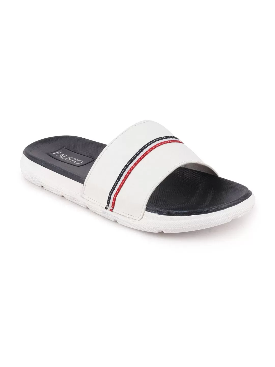 Men White Casual Slip-On Color Block Slider Flip-Flops