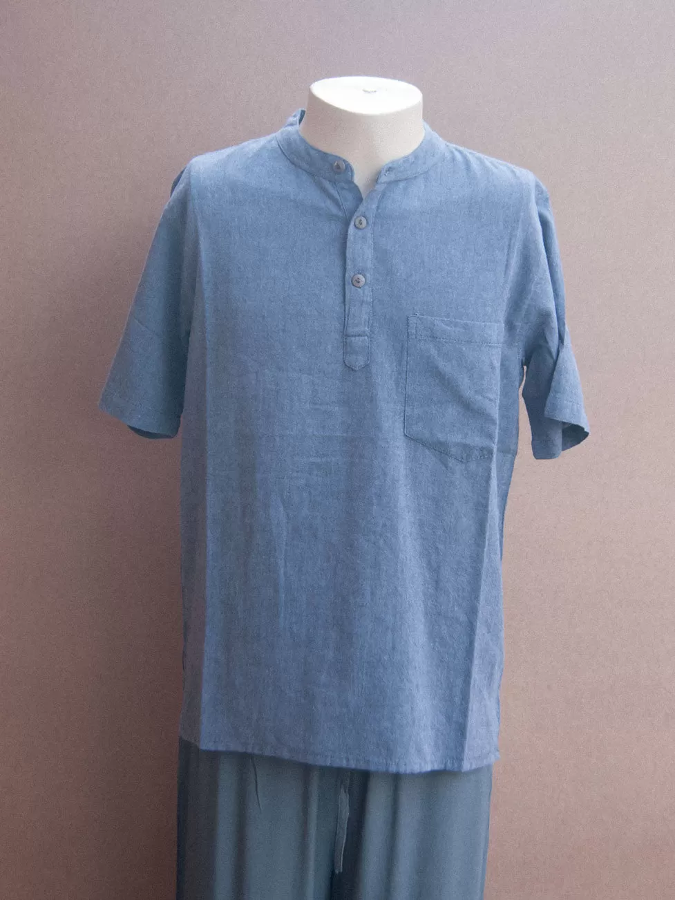 Mens 3 Button Plain Cotton Short sleeve Shirt