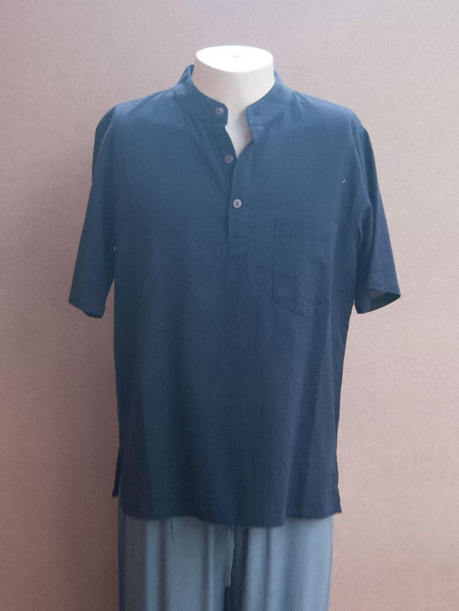 Mens 3 Button Plain Cotton Short sleeve Shirt