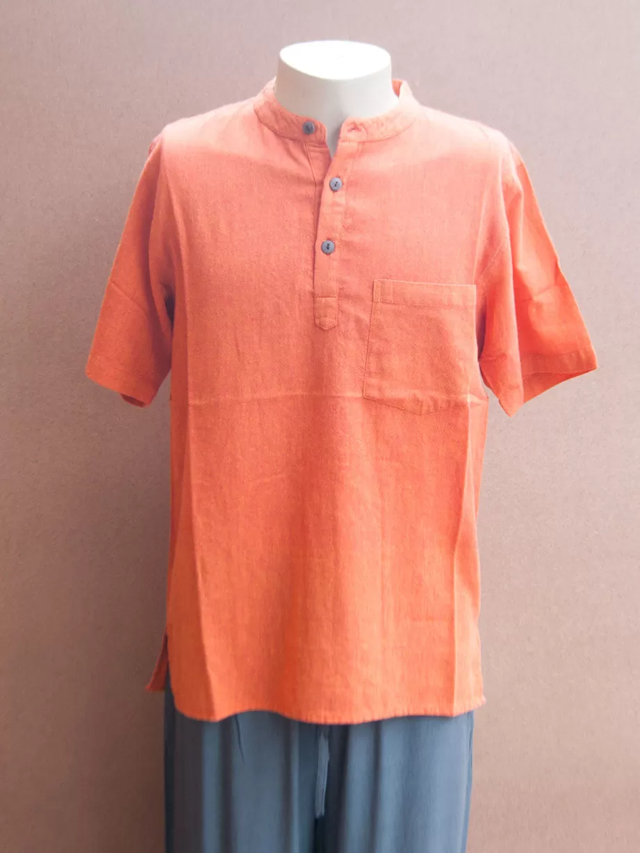 Mens 3 Button Plain Cotton Short sleeve Shirt