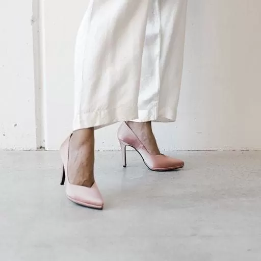 'Mercury' blush satin vegan stiletto by Zette Shoes