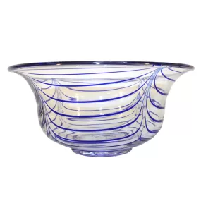 Mid-Century  Italian Clear Glass Bowl with Blue Stripes