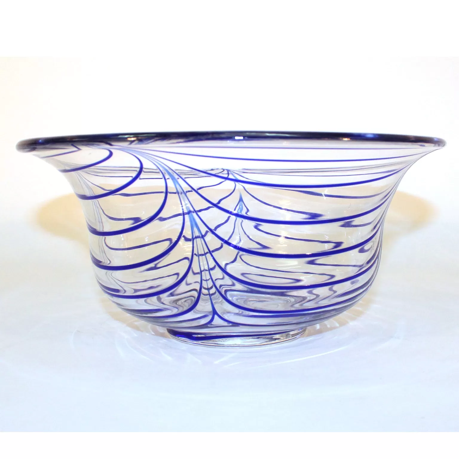 Mid-Century  Italian Clear Glass Bowl with Blue Stripes