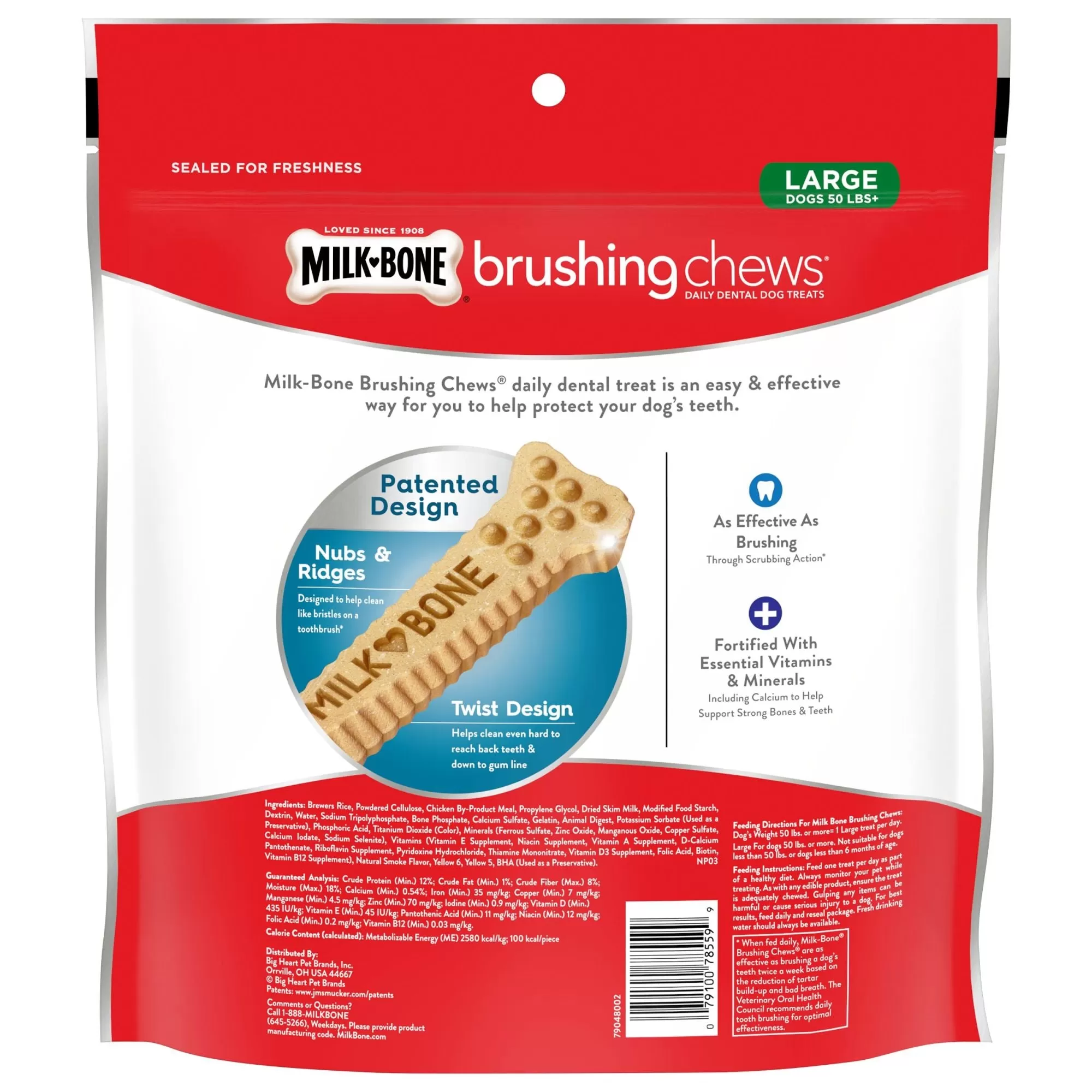 Milk-Bone Brushing Chews Daily Dental Dog Treats, Large, 24.2 Oz. Bag, 18 Bones Per Bag