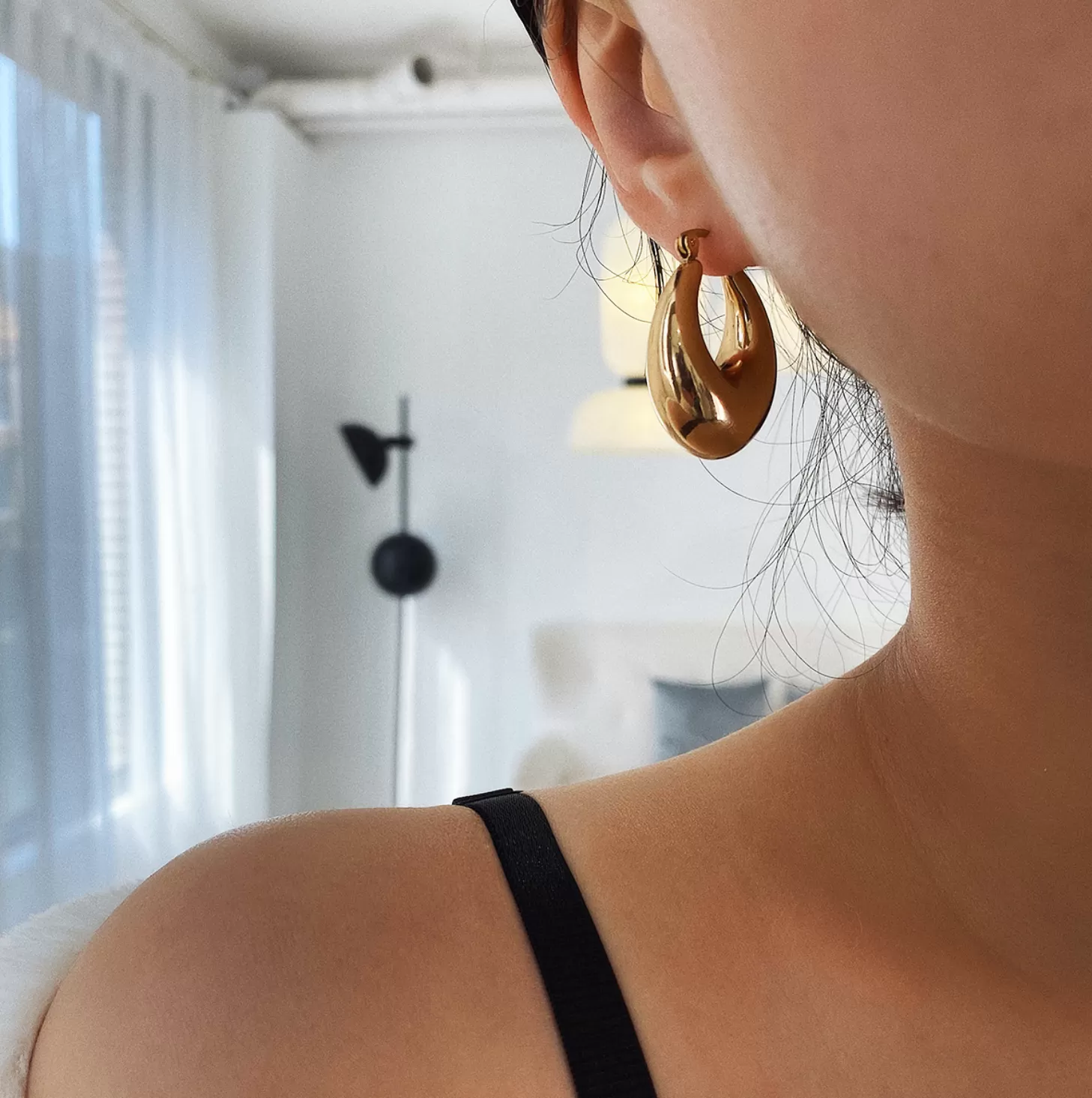 Minimal Drop Shaped Gold Hoops