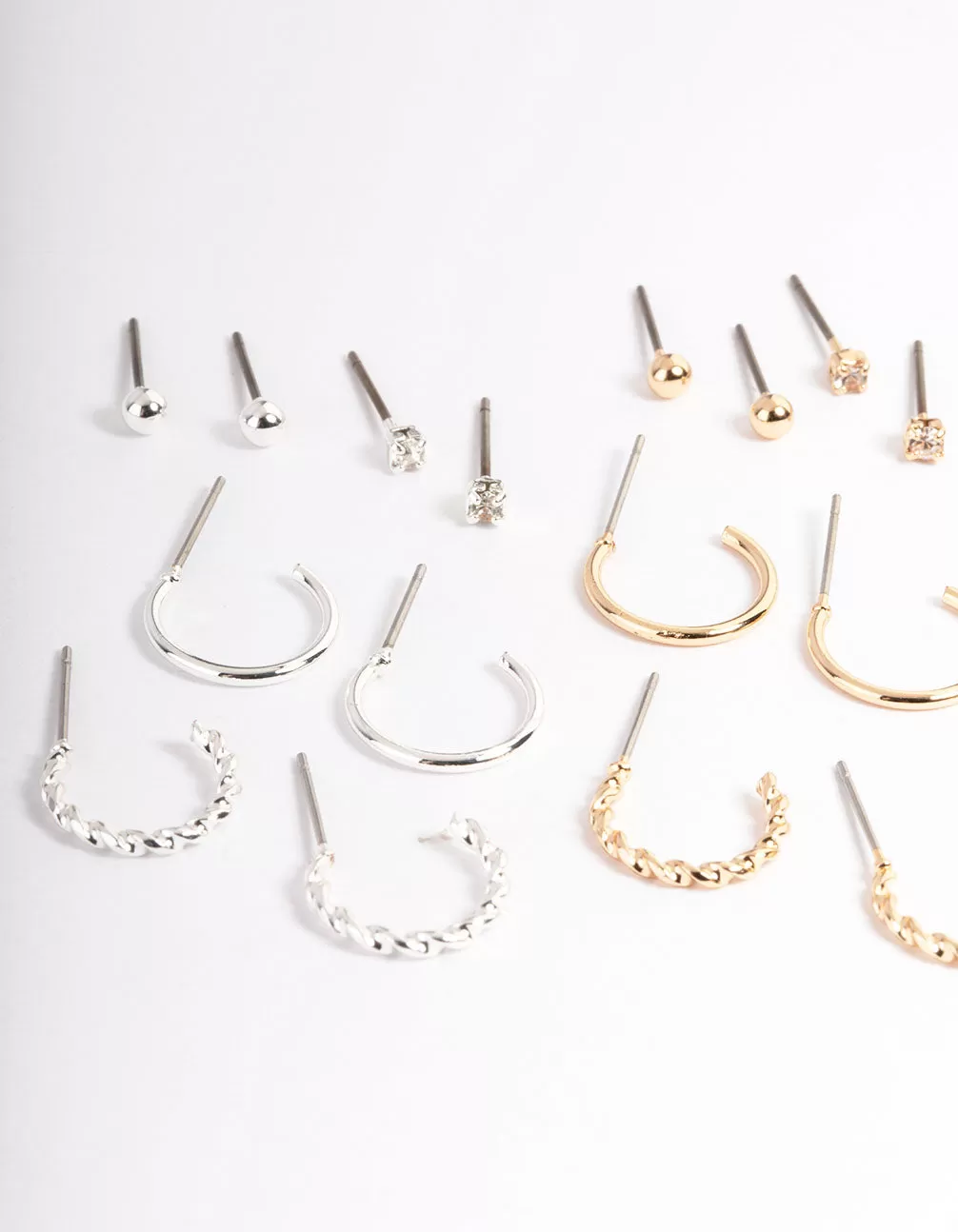 Mixed Metal Plain & Dimanate Stud & Hoop Earring 12-Pack