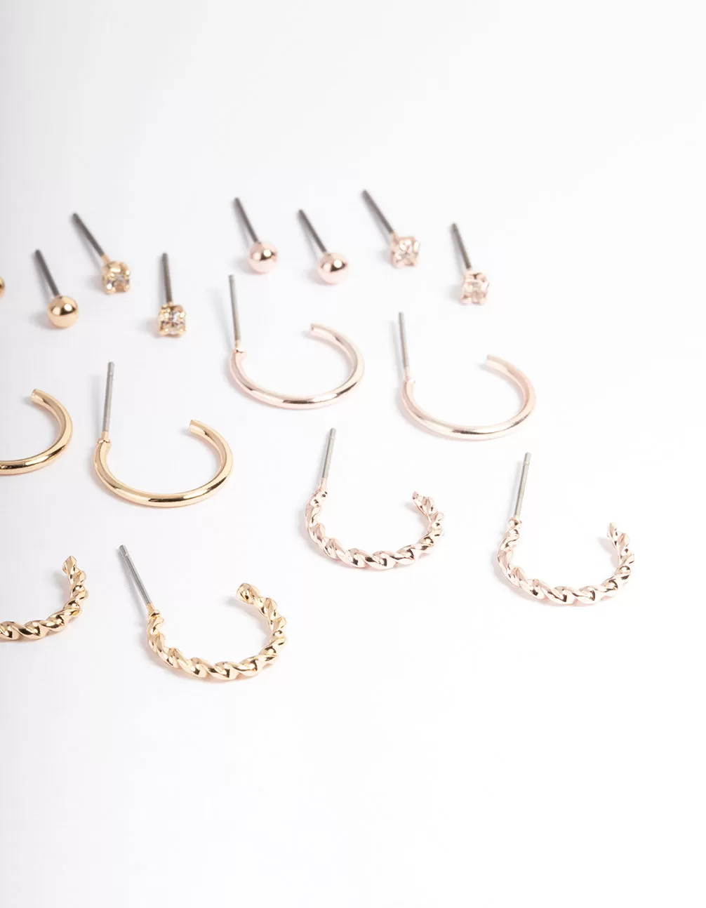 Mixed Metal Plain & Dimanate Stud & Hoop Earring 12-Pack