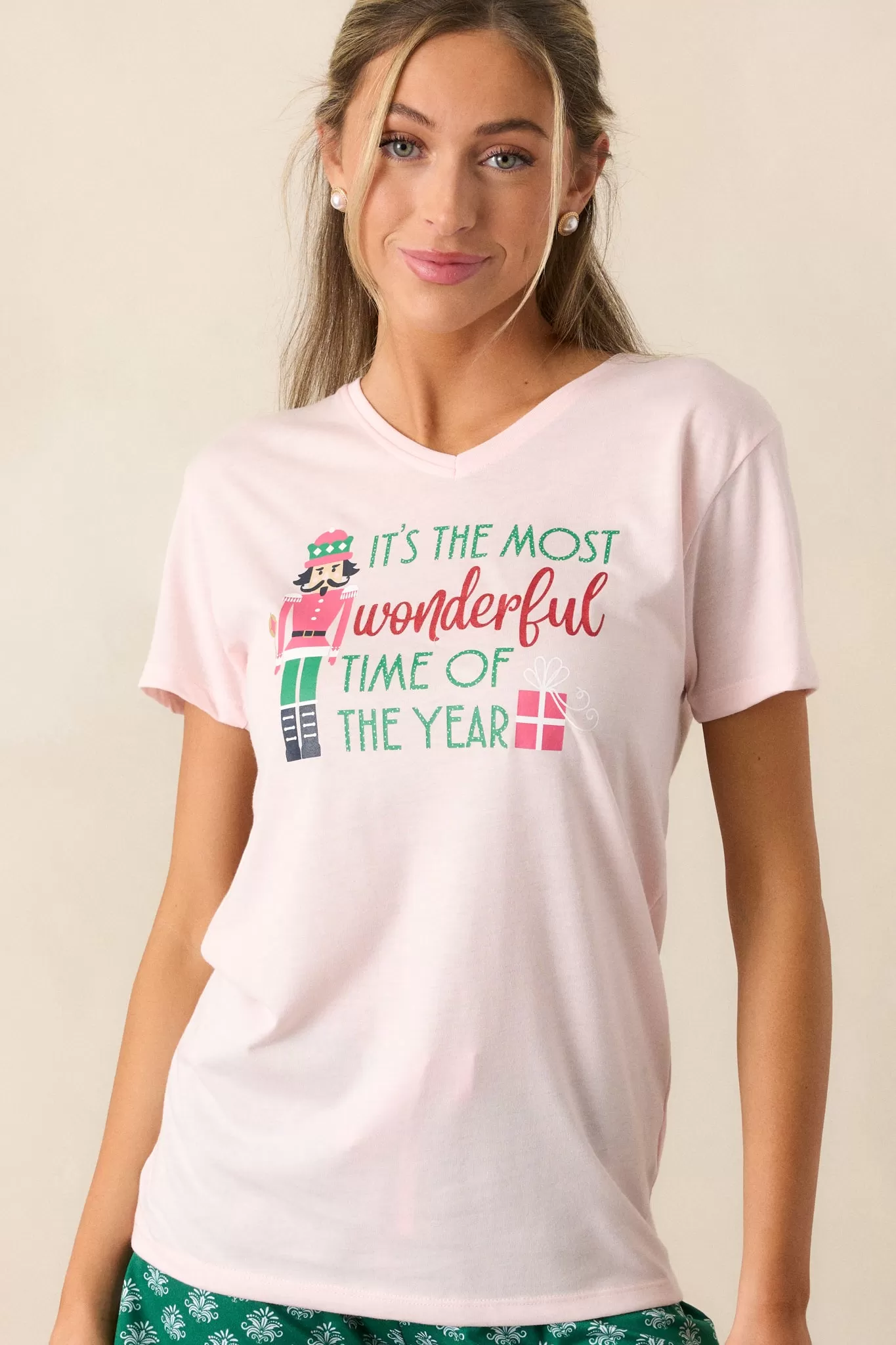 Most Wonderful Time Light Pink Pajama Top