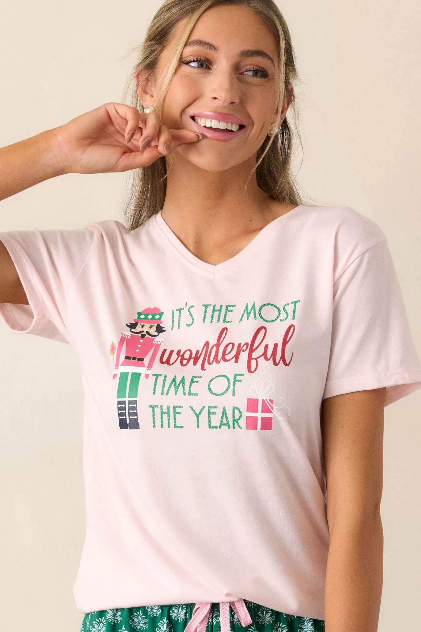 Most Wonderful Time Light Pink Pajama Top