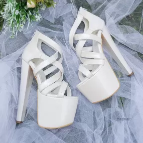 Multi Cross Strapped Ivory Heel Heel Platforms