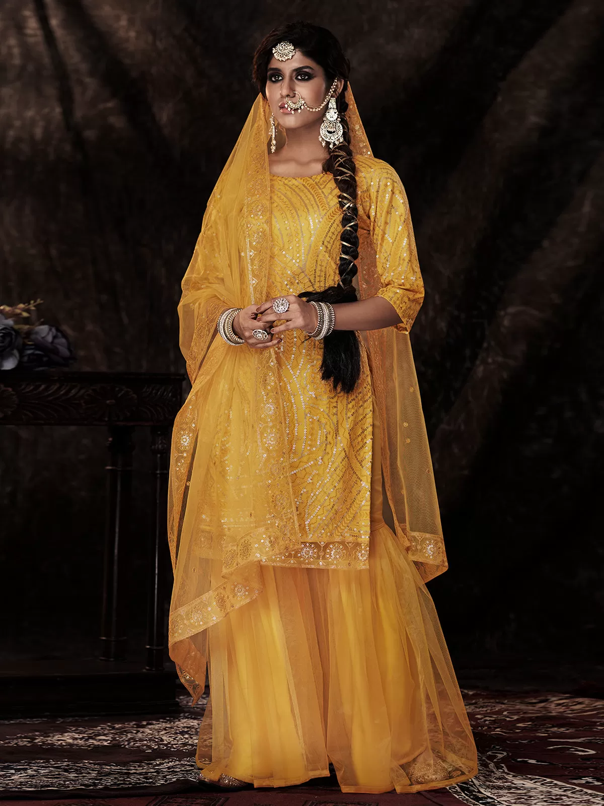 Odette Women Elegant Yellow Semi Stitched Kurta Set