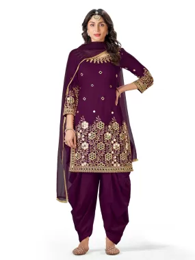 Odette Women Purple Faux Georgette Semi Stitched Kurta Set With Dupatta