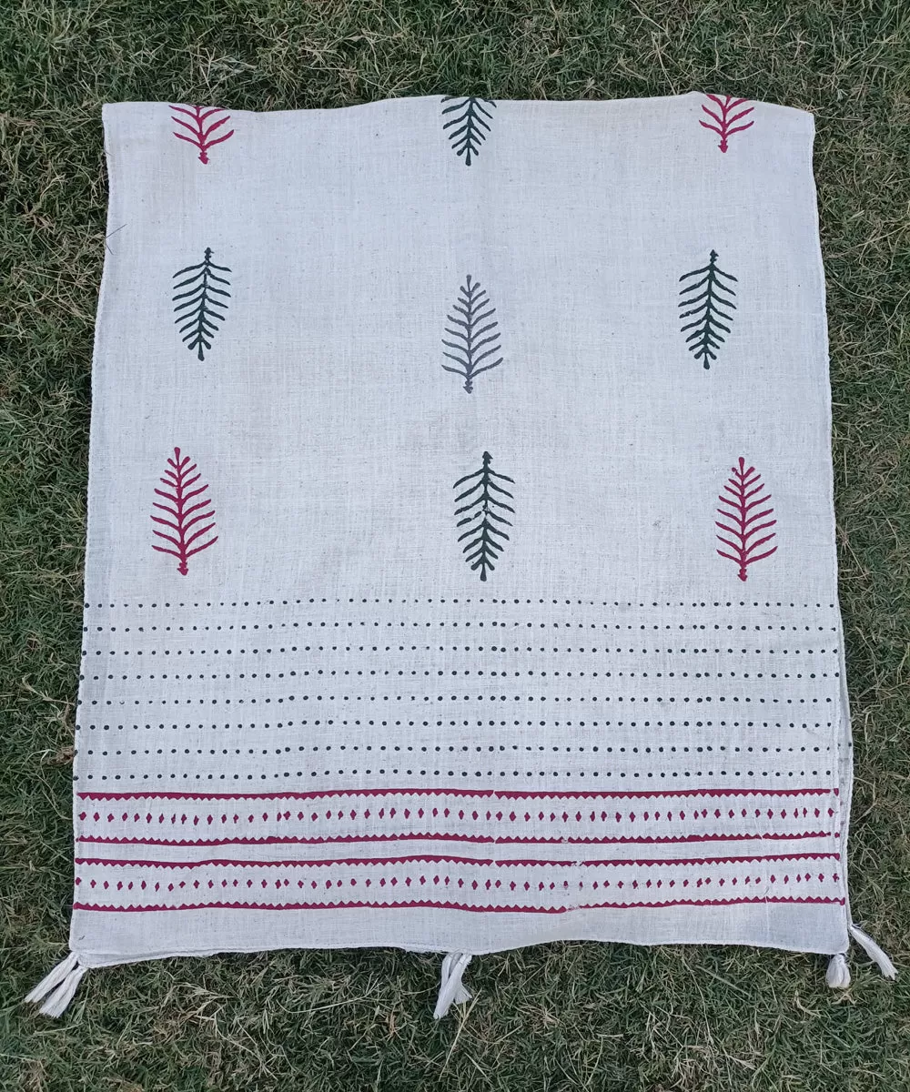 Offwhite handspun handblock printed cotton stole