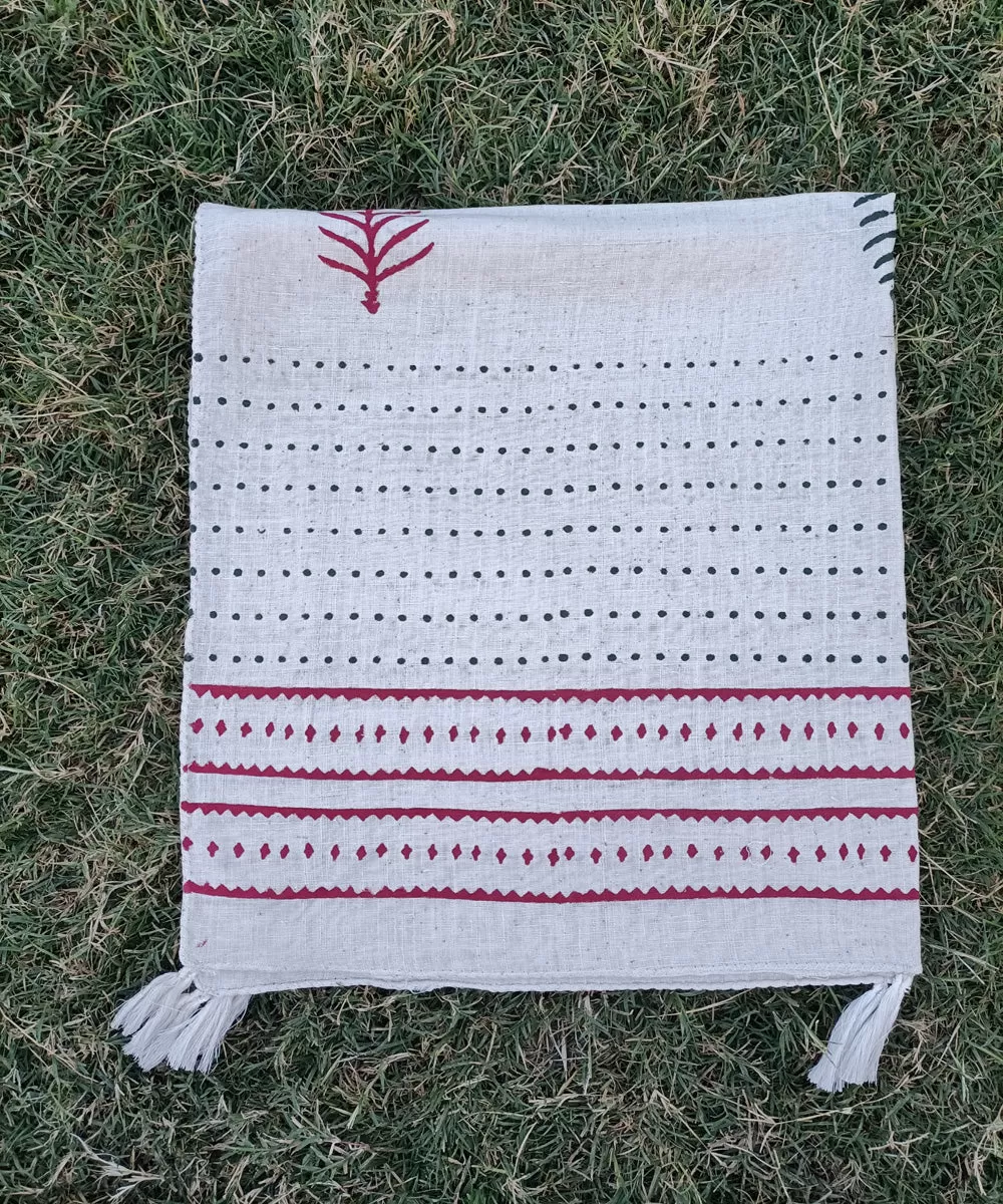 Offwhite handspun handblock printed cotton stole