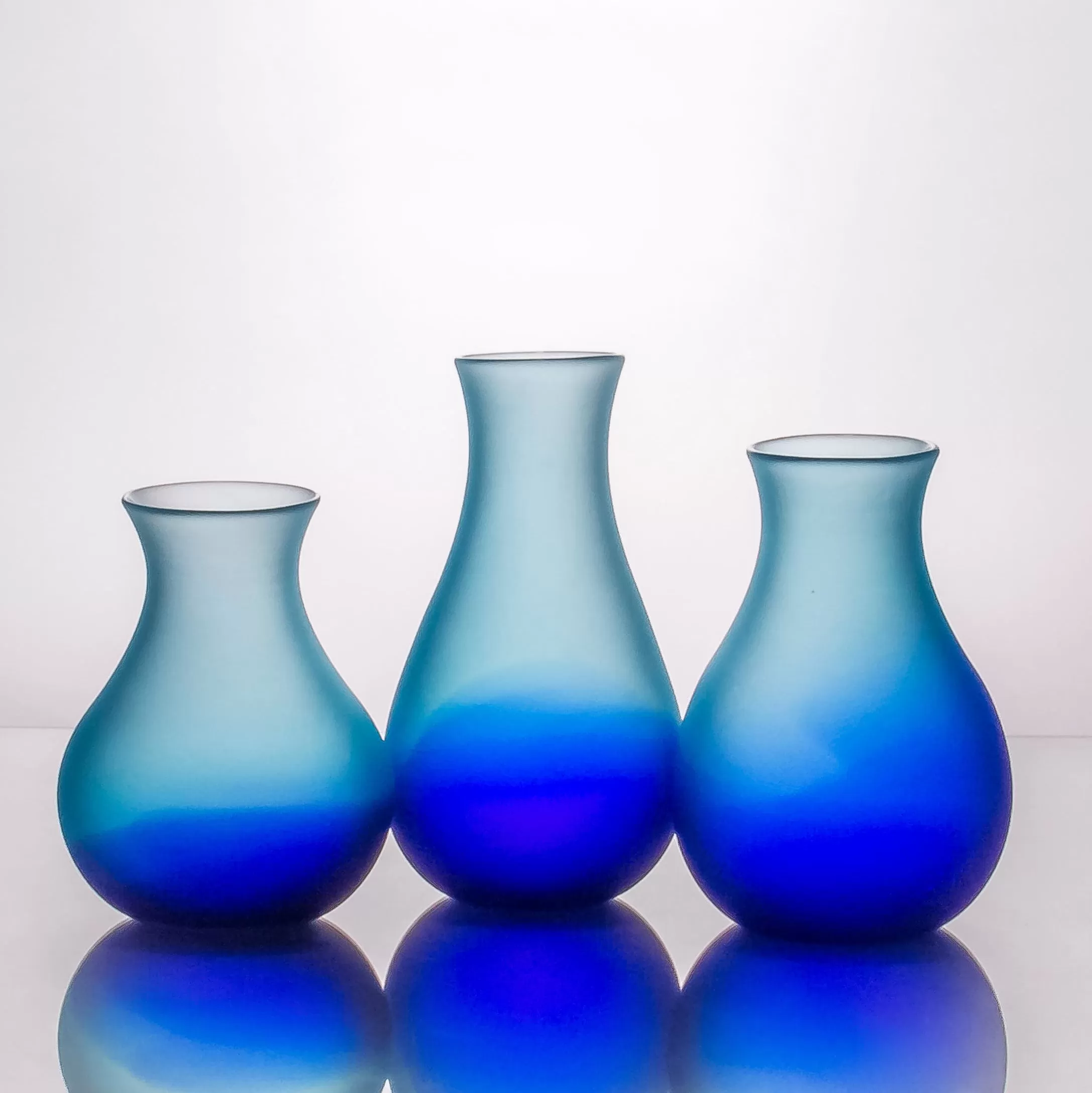 Ombre Bud Vases in Blues by J Shannon Floyd Glass