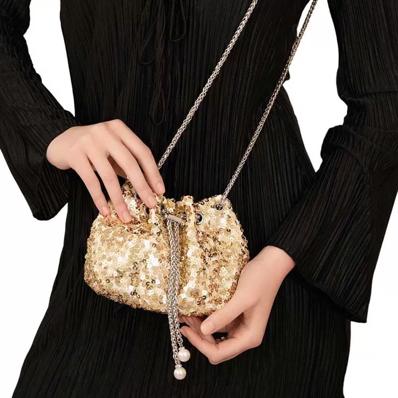 Pearl Tip Chain Mini Sequin Crossbody Bag