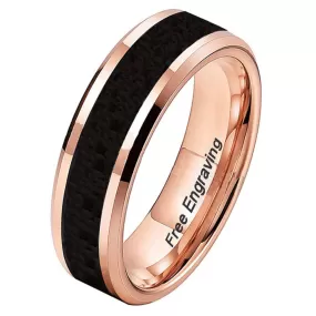 Personalized Engraved Men's Black Ceramic Wedding Ring Rose Gold Band