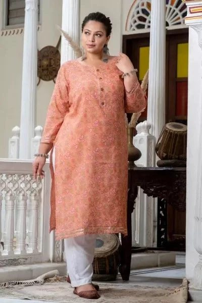 Plus size Gajri Pink Cotton Readymade Kurti