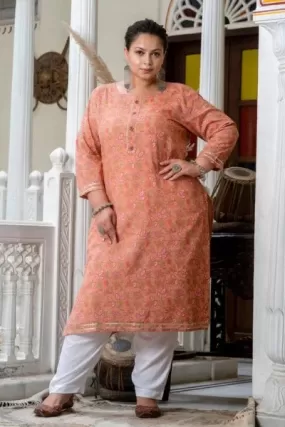 Plus size Gajri Pink Cotton Readymade Kurti