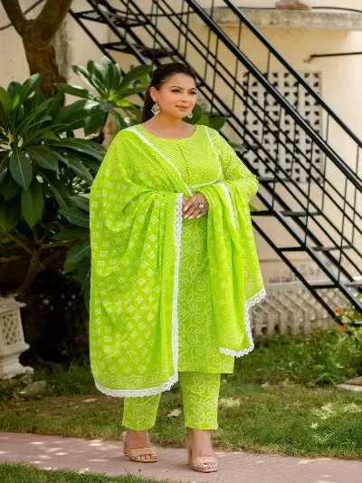 Plus Size Parrot Green Cotton Printed Readymade Salwar Suit