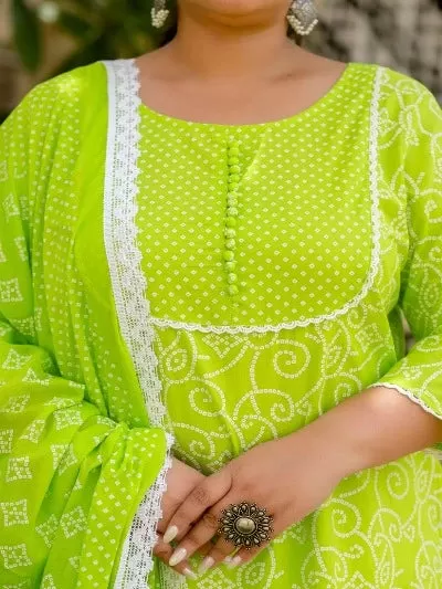 Plus Size Parrot Green Cotton Printed Readymade Salwar Suit