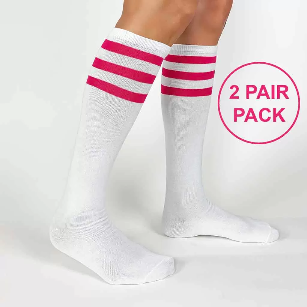 Red Striped Knee Hi Socks for Women on Sale - 2 Pair Pack