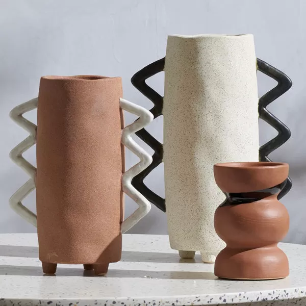 Rolly Vase - Terracotta   White