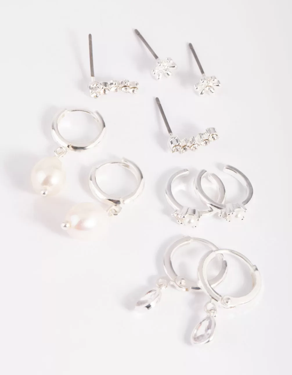 Silver Diamante & Freshwater Pearl Huggie Hoop Earrings