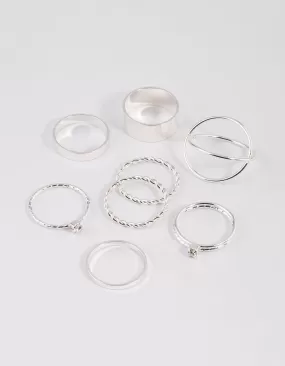 Silver Thick & Diamante Ring 8-Pack