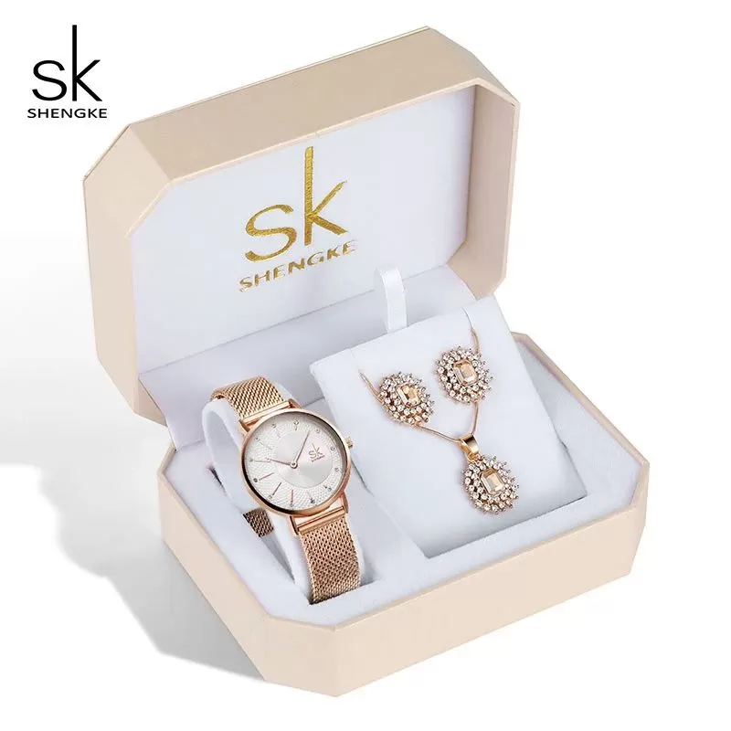 Sk Jewelry Lady Set. (Watch, Necklace & Earrings)