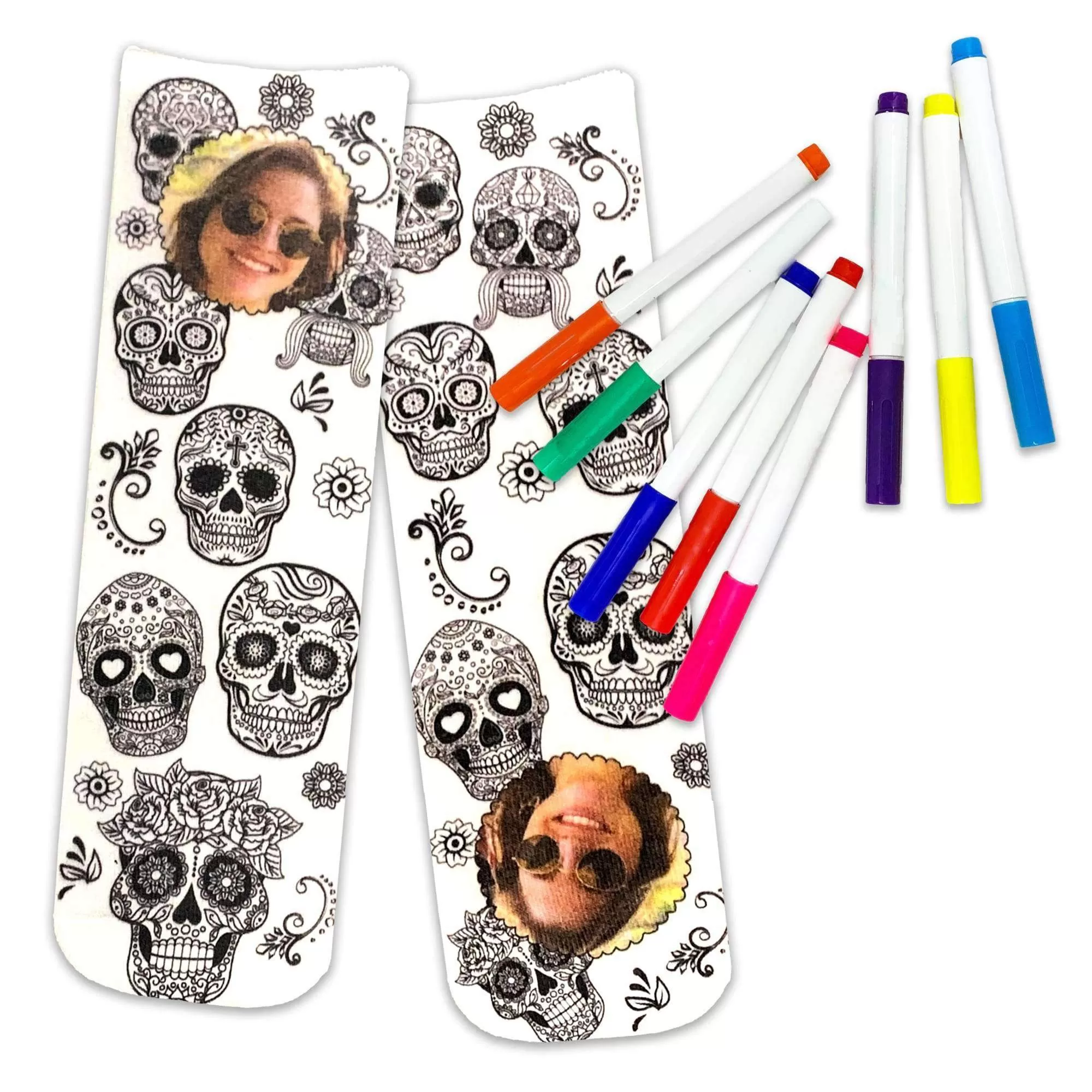 Skull Crew Socks to Color In, Personalized with Your Photo