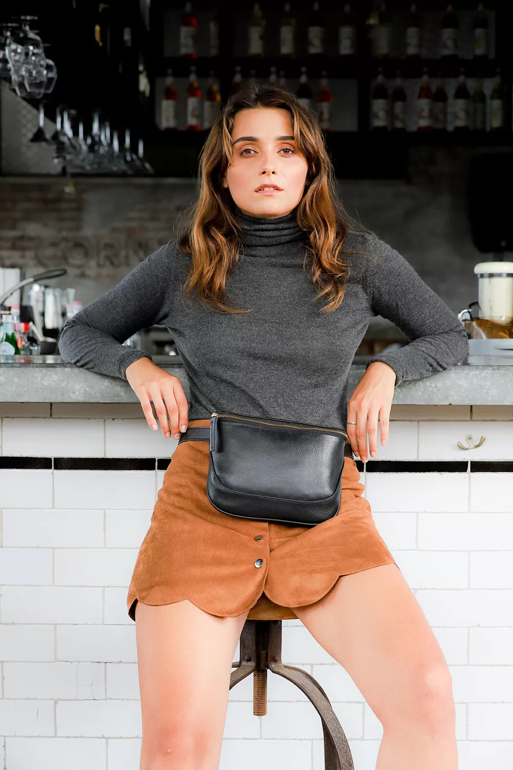 Soho-Belt Bag Leather Fanny Pack-Black