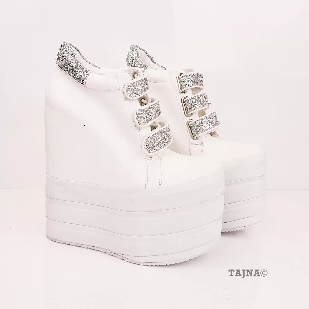 Sport Platforms Silver White Wedge Shoes