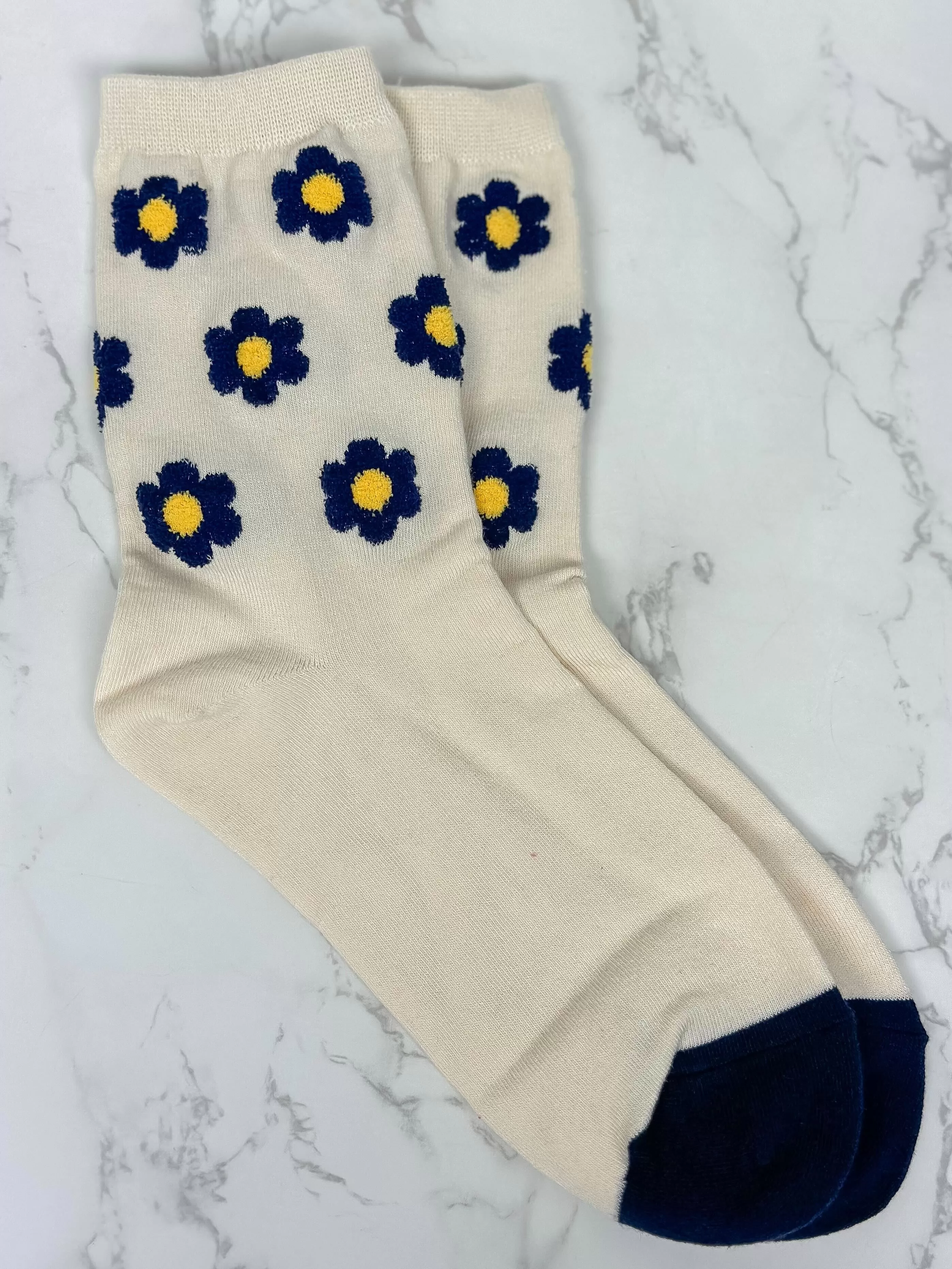 Spring Flower Crew Socks - Ivory