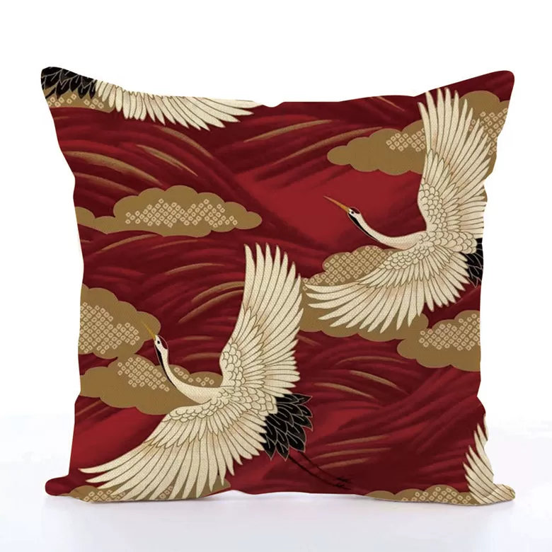 Square Toss Cushion Cover | Cranes Red