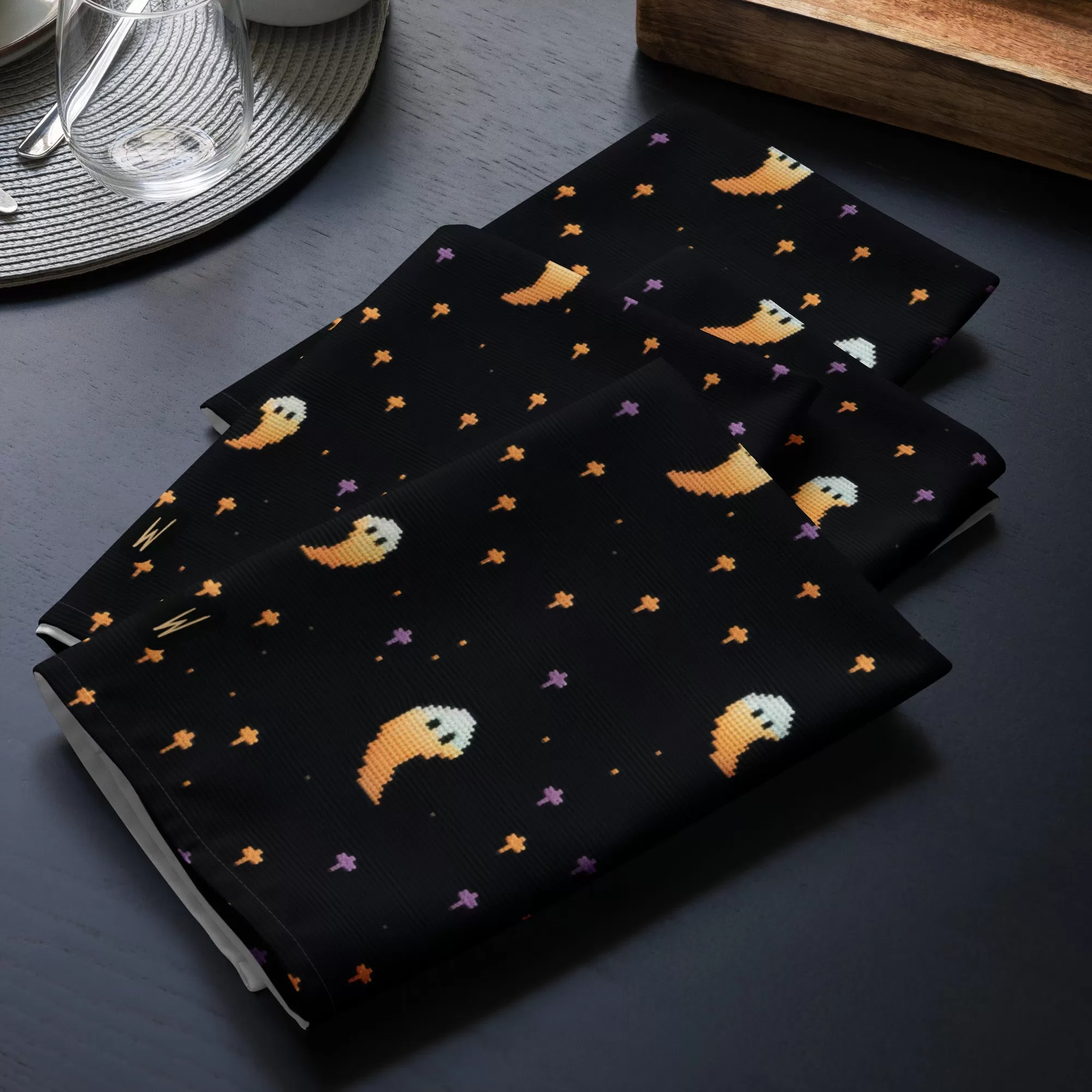 Stargazin' Spectres Cloth Napkins Set of 4 - Dark Academia Cute Ghosts - Gothic Home Decor - Goth Table Setup