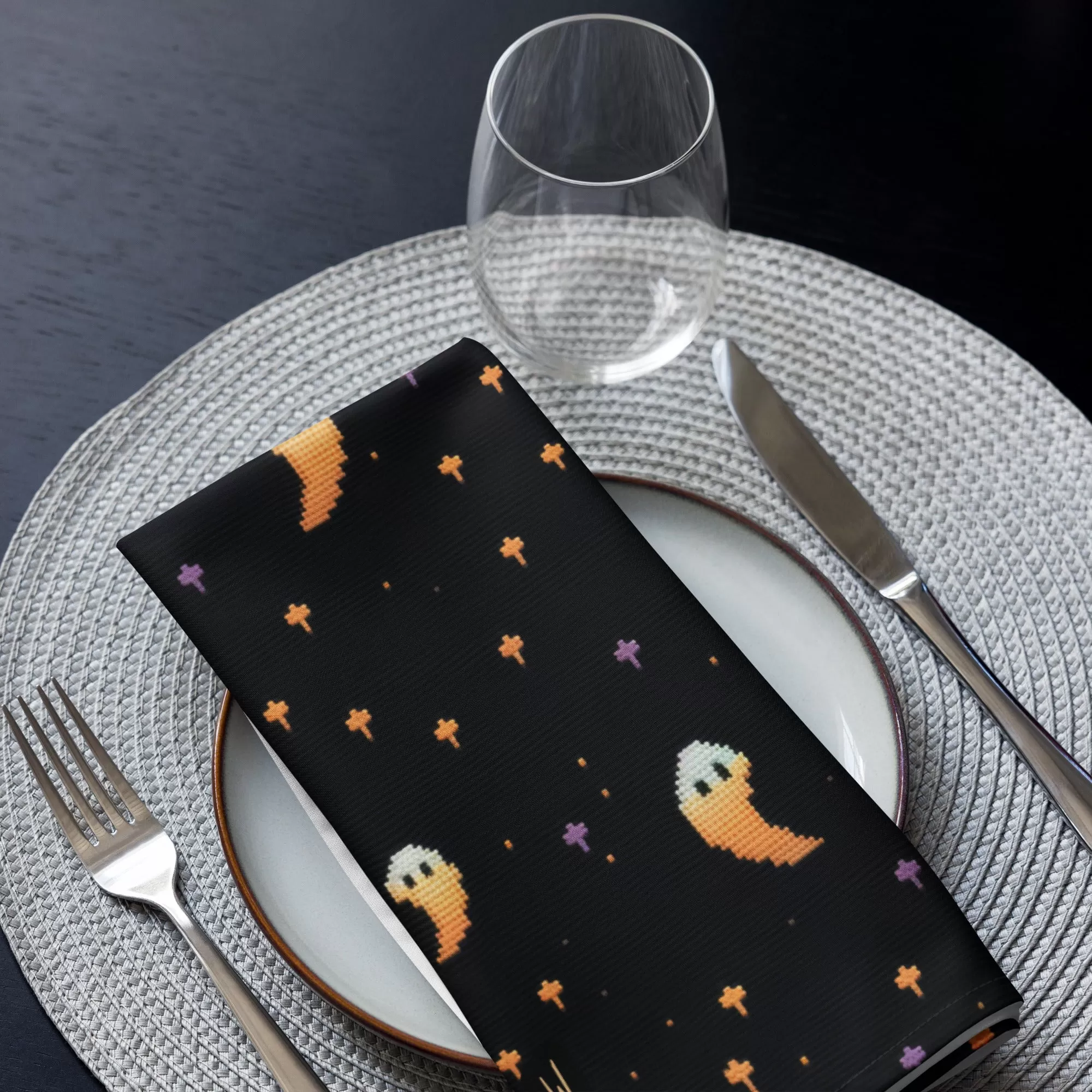 Stargazin' Spectres Cloth Napkins Set of 4 - Dark Academia Cute Ghosts - Gothic Home Decor - Goth Table Setup