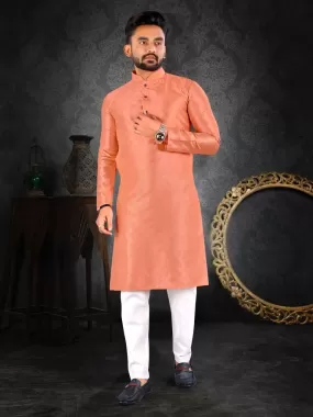 Stylish Peach Color Traditional Men's Kurta Pajama Set